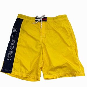 Vintage Tommy Hilfiger Board Shorts Men XL Spell Out Logo Color Block Yellow Y2K